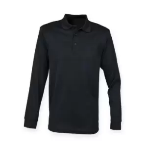 Henbury Adults Unisex Long Sleeve Coolplus Piqu Polo Shirt (3XL) (Black)