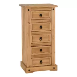 Seconique Corona 5 Drawer Narrow Chest - Distressed Waxed Pine