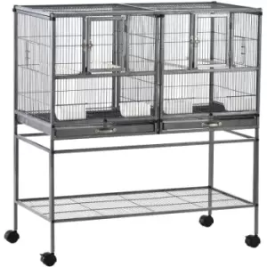 PawHut Double Rolling Bird Cage with Removable Metal Tray and Storage Shelf - Black