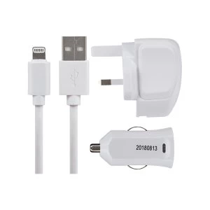 Maplin Lightning to USB A Male Cable 1.5m Plus USB Car Charger & Mains Charger UK Plug