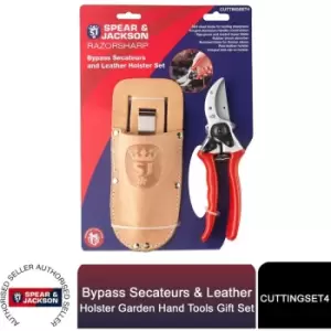 Gift Set of Bypass Secateurs & Leather Holster Garden Hand Tools - Spear&jackson