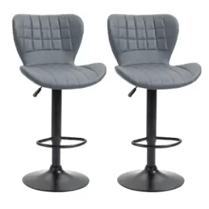 Homcom Bar Stools Set Of 2 Adjustable Height Swivel PU Faux Leather Bar Chairs Grey