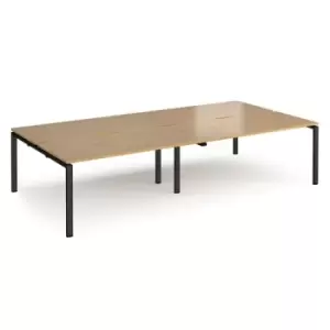 Bench Desk 4 Person Rectangular Desks 3200mm Oak Tops With Black Frames 1600mm Depth Adapt