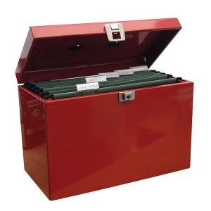 Steel Home File Box Red with 5 Suspension Files 2 Keys and Index Tabs
