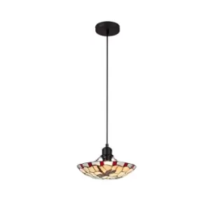 1 Light Ceiling Pendant E27 With 35cm Tiffany Shade, Blue, Clear Crystal, Black