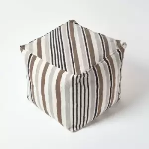 Grey, Black and White Stripe Cube Square Footstool 40 x 40 x 40cm - Grey & White - Homescapes