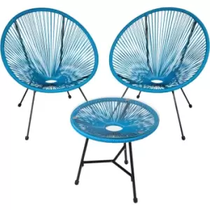 Tectake - Bistro set Santana 2 Chairs, 1 Table - round table and chairs, glass table and chairs, table and 2 chairs - blue - blue