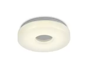 Joop IP44 12W LED Small Flush Ceiling Light, 4000K 1000lm CRI80, Polished Chrome with White Acrylic Diffuser
