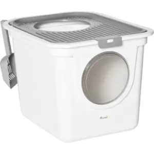 Pawhut Cat Litter Box With Front Entrance And Top Exit - White