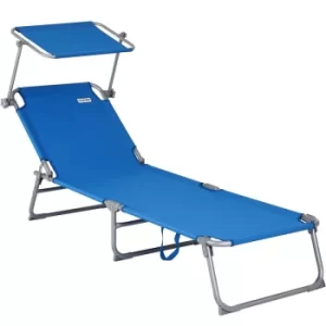 Folding Sun Lounger Steamer Chair Sun Shade Bed Outdoor Garden Loungers Beach Blue