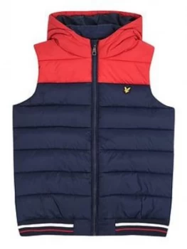 Lyle & Scott Boys Colour Block Tipped Gilet - Navy/red, Navy/Red, Size Age: 5-6 Years