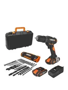 Worx Wx370 20V Cordless Hammer Drill With Built-In Light And 2 Batteries