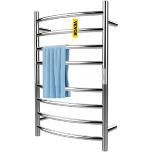 VEVOR Heated Towel Rack, 8 Bars Curved Design, Mirror Polished Stainless Steel Electric Towel Warmer with Built-In Timer, Wall-Mounted for Bathroom,