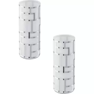 2 PACK Table Lamp Shade White Chrome Glass With Decor In Line Switch E27 1x60W