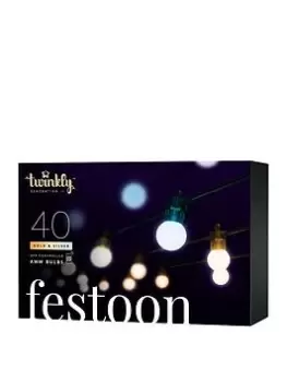 Twinkly Festoon Lights, 40 Aww G45 Bulbs, 0,5 Meter Distance Extension Kit, Bt+WiFi, Gen Ii, Ip44