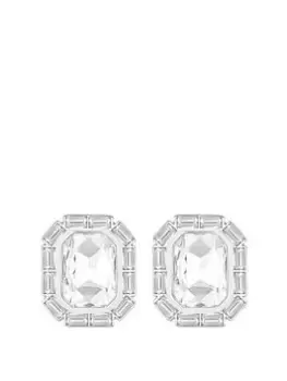 Mood Silver Crystal Baguette Halo Oversized Stud Earrings