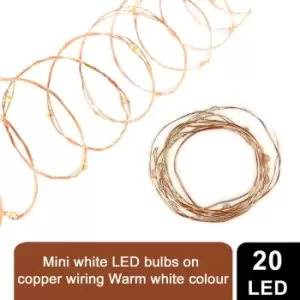 20 Mini Decorative LED Warm White Bulbs On Copper Ultra Fined Sleeved Wire