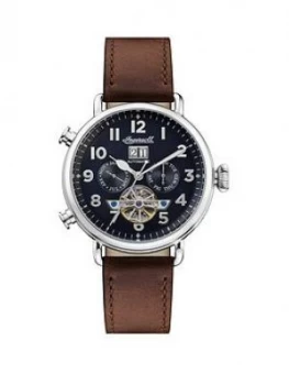 Ingersoll Ingersoll Muse Black And Silver Detail Daydate Skeleton Eye Automatic Dial Brown Leather Strap Watch