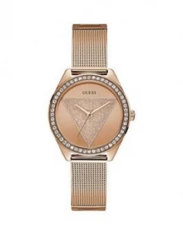 Guess Guess Tri Glitz Rose Gold Crystal Set Dial Stainless Steel Mesh Strap Ladies Watch