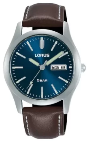 Lorus Classic 38mm Quartz Blue Dial Leather Strap Watch