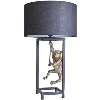 Antique Brass Hanging Monkey Cubed Table Lamp with Lampshade - Black