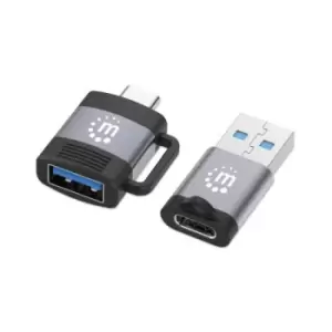 Manhattan 2 Piece Set: USB-C to USB-A and USB-A to USB-C Adapters Male/Female conversions 5 Gbps (USB 3.2 Gen1 aka USB 3.0) SuperSpeed USB Black/Silve
