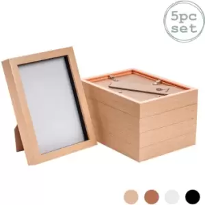 Nicola Spring 3D Box Photo Frames - A5 (6 x 8") - Light Wood - Pack of 5