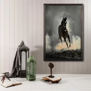 Wild Horse Multicolor Decorative Framed Wooden Painting