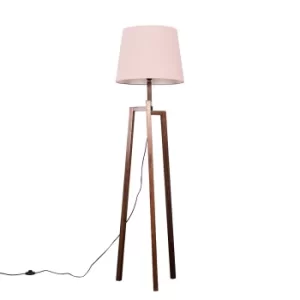 Augustus Dark Wood Tripod Floor Lamp with XL Blush Pink Aspen Shade