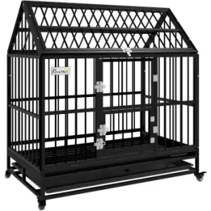 PawHut 49 Heavy Duty Dog Crate on Wheels w/ Removable Tray, Openable Top - Black