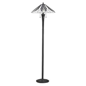 Astoria 2 Light Floor Lamp Black, Tiffany Style Glass, E27