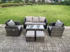 7 Seat PE Rattan Garden Furniture Set Adjustable Chair Lounge Sofa Set Oblong Coffee Table Stools Dark Grey