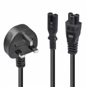 Lindy 2.5m UK 3 Pin Plug to IEC C5 & IEC C7 Splitter Extension Cable Black