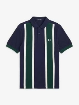 Fred Perry Vertical Stripe Polo Shirt, Blue, Size 2XL, Men