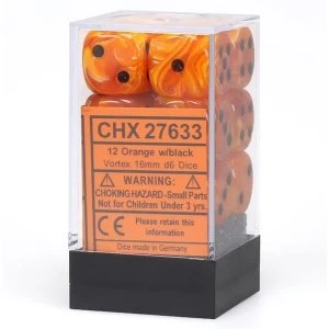 Chessex 16mm d6 Dice Block: Vortex Orange/black