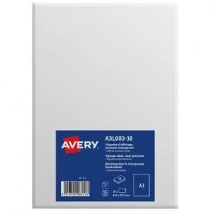 Avery A3 Display Labels Transparent Pack of 10 A3L003 10