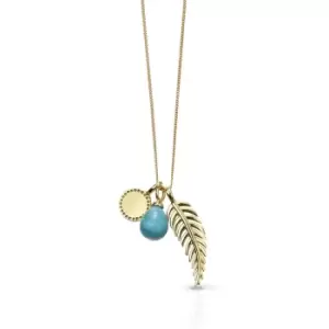 Allegory Symbols Gold Plated Silver Feather & Blue Magnesite Necklace