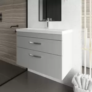 Athena Wall Hung 2-Drawer Vanity Unit with Basin-2 800mm Wide - Gloss Grey Mist - Nuie