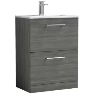 Arno Anthracite 600mm 2 Drawer Vanity Unit with 18mm Profile Basin - ARN533B - Anthracite - Nuie