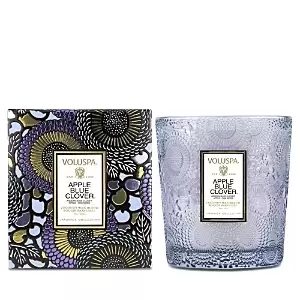 Voluspa Apple Blue Clover Embossed Glass Classic Candle 9 oz.