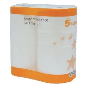 5 Star Facilities Luxury Toilet Tissue Rolls Two Ply 4 Rolls of 240 Sheets White Pack of 40 Rolls