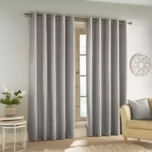 Enhancedliving - Enhanced Living Savoy Chenille Textured Blackout Eyelet Curtains, Grey, 66 x 90 Inch