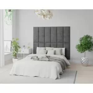 Aspire EasyMount Wall Mounted Upholstered Panels, Modular DIY Headboard in Firenze Velour Fabric, Charcoal (Pack of 8)