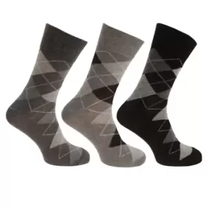 Pierre Roche Mens Argyle Patterned Socks (Pack Of 3) (6-11 UK) (Grey/Black)