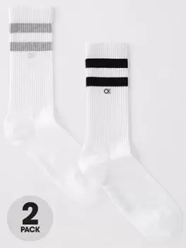 Calvin Klein 2 Pack Stripe Sport Socks, White, Size 6-8, Men
