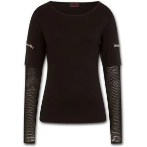 Metall Streetwear Mesh Sleeve Zip Shoulder Womens Small Long Sleeve Top - Black
