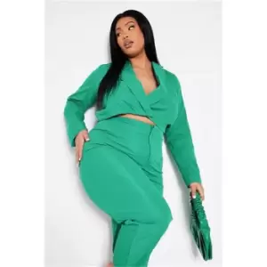 I Saw It First Green Plus Size Cropped Wrap Over Cropped Blazer - Green