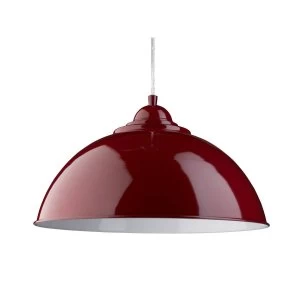 1 Light Dome Ceiling Pendant Red with Metal Shade, E27