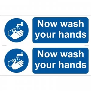 Draper Now Wash Your Hands Sign Pack of 2 300mm 100mm Standard