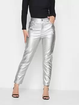 PixieGirl Petite Metallic Straight Leg Trouser, Silver, Size 16, Women